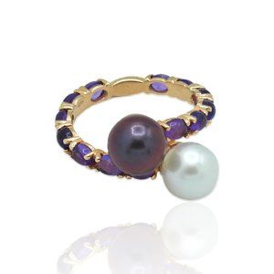 Superoro 18K Rose Gold Pearl & Amethyst Ring